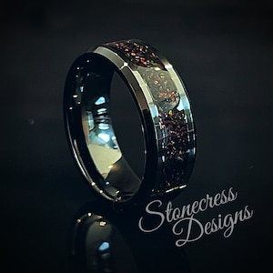 Mens Wedding Band, or Engagement Ring, Lava Stone, Alternative Wedding Ring for Men or Women