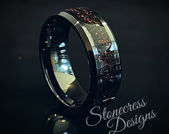 Mens Wedding Band, or Engagement Ring, Lava Stone, Alternative Wedding Ring for Men or Women