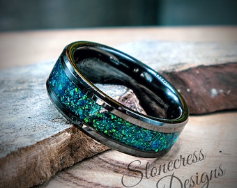 Mens Wedding Band, or Engagement Ring, Emerald Green, Alternative Wedding Rings for Men or Women