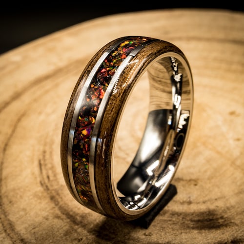 Mens Wedding Ring Walnut Blood Opal Etsy