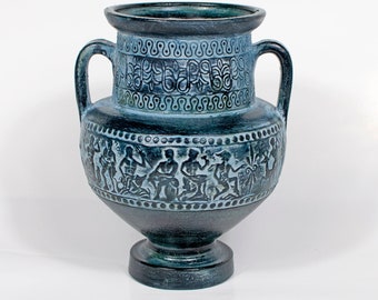 Τhe Olympians Decorative Amphora Vase Pottery Ancient Twelve Great Gods Goddess Blue Color