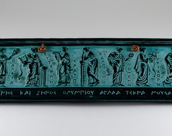 The nine Muses Decorative Rectangle Wall Hanging Plate Green Color - The Goddesses of Arts