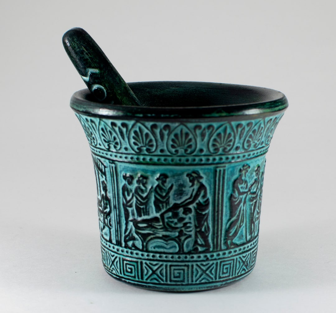 Ceramic Αncient Greek Decorative Mortar and Pestle Set Green Color Etsy