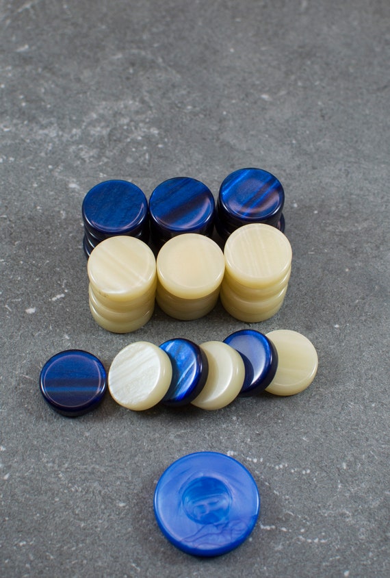 30 nacre acrylique de haute qualité Backgammon Checkers Chips Blue & Ivory  26mm 1.0 pouces -  France