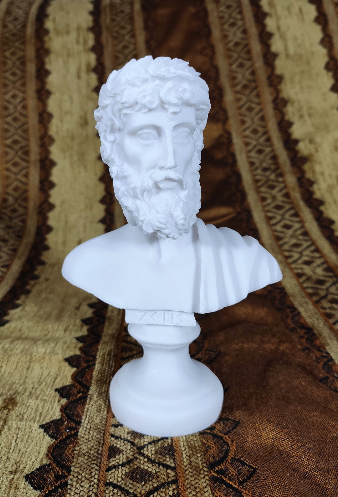 Zeus Head Statue Cast Alabaster Bust Greek God of the Sky and King of