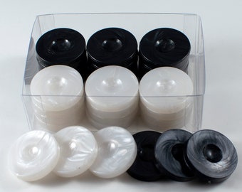 30 High Gloss Marbleized Plastic Backgammon Checkers - Chips Black & White 26mm (1.0 inches)