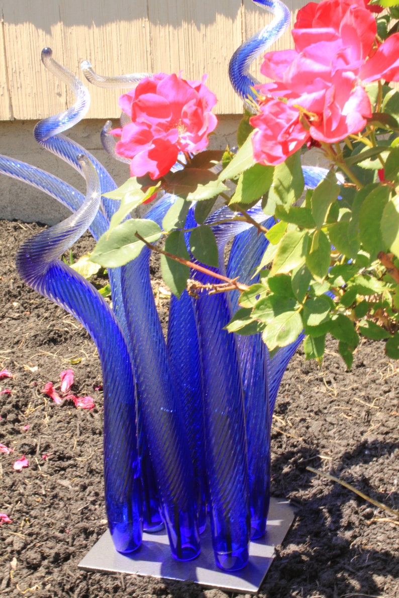 Cobalt Blue Hand Blown Glass Garden Sculpture Glass Garden Etsy
