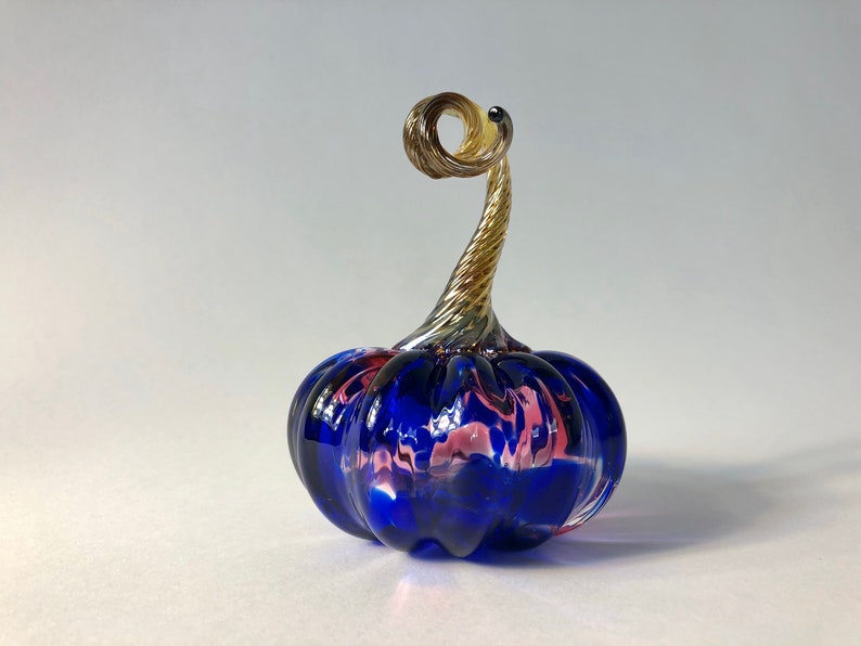 Cobalt Blue Hand Blown Glass Pumpkin Blue Pink And Gold | Etsy