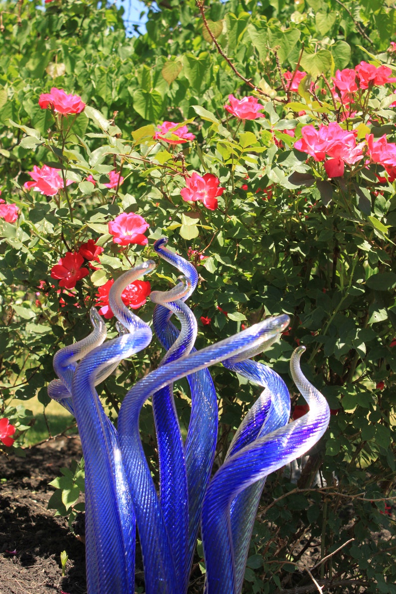 Cobalt Blue Hand Blown Glass Garden Sculpture Glass Garden Etsy
