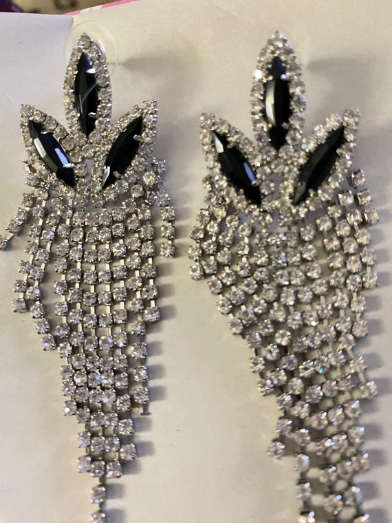 Stunning Vintage Clear and black Rhinestone Earri… - image 2