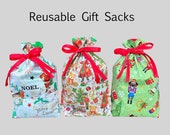 Reusable Gift Sack for Christmas, Toy Bag with Nutcracker and Retro Santa