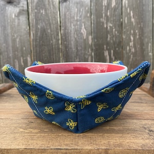 Navy Blue & Yellow Bee and Ladybug Fabric Microwave Bowl Cozy