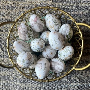Set of 4 White Bunny Wood Eggs for Home Decor