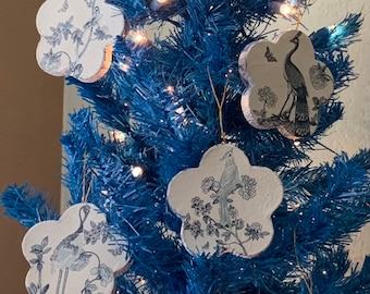 Ornements de chinoiserie de découpage faits à la main, décor de toile bleue pour arbre