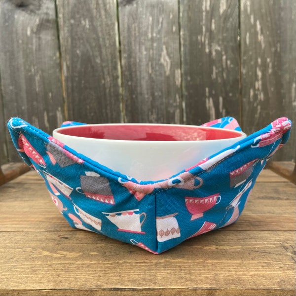 Blue Tea Cup Microwave Bowl Cozy, Gift for Coffee and Tea Lovers