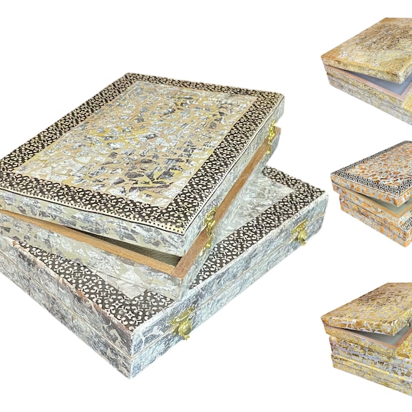 Wooden decorated boxes available in gold, silver and rose gold, Handmade Cartapesta