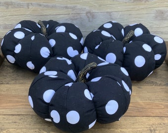 Black and White Polka Dot Fabric Pumpkins for Halloween or Fall