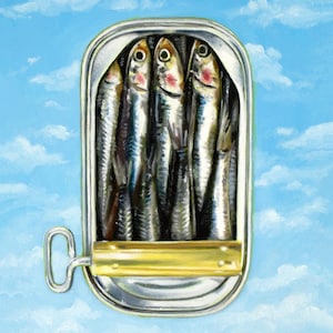 Sardines Print, Giclee Reproduction, Tinned, Sardines Art, Sardines, Wall Art, Uniques Home Decor, Eclectic Artwork, Original Art