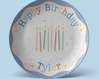 Plato de feliz cumpleaños personalizado para niño, plato de cumpleaños para niña, regalo para niño, regalo de recuerdo de cumpleaños personalizado para regalo de tradición de cumpleaños