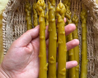 Beeswax Asparagus Candle: vegetable candles, unique home decor, taper candle gift