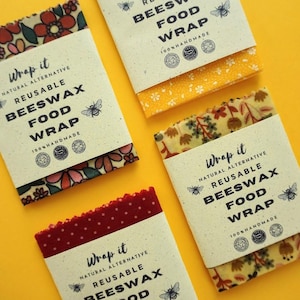 Set van 4 kleine voedselverpakkingen van bijenwas - cadeau zonder afval - WrapitWrapper