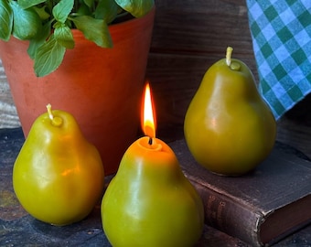Beeswax Pear Candle: Cottagecore Home Decor, Fruit candle gift