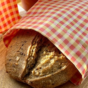 XL Reusable Beeswax Bread Bag: Pink Gingham Sourdough Bread Bag