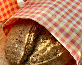 XL Reusable Beeswax Bread Bag: Pink Gingham Sourdough Bread Bag