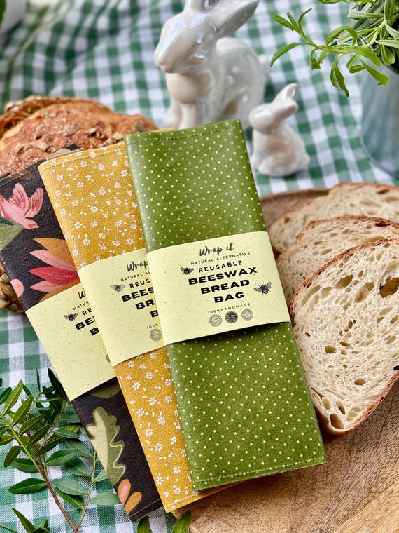 Sacchetti per il pane riutilizzabili XL in cera d'api (crema