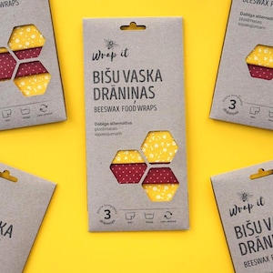 Envoltórios de cera de abelha para alimentos - Conjunto de 3 envoltórios - Embalagem para presente