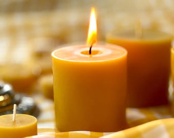 Organic Beeswax pillar candle: Non-toxic, energy cleansing candle