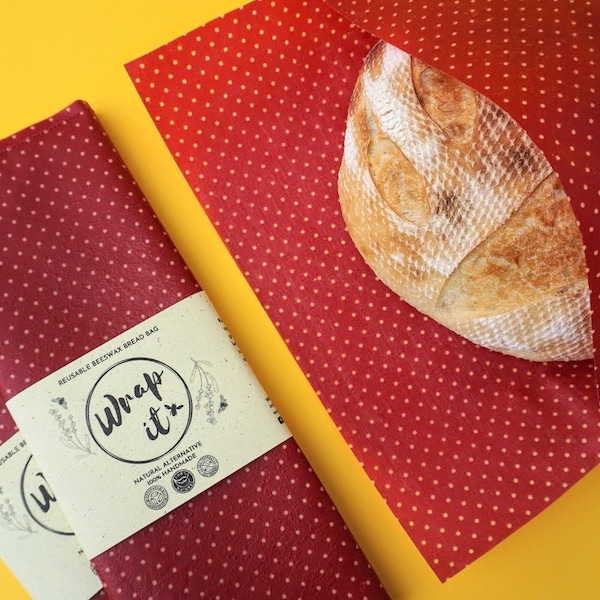 RED reusable beeswax bread bag -  Basket ideas - Zero waste birthday gift idea