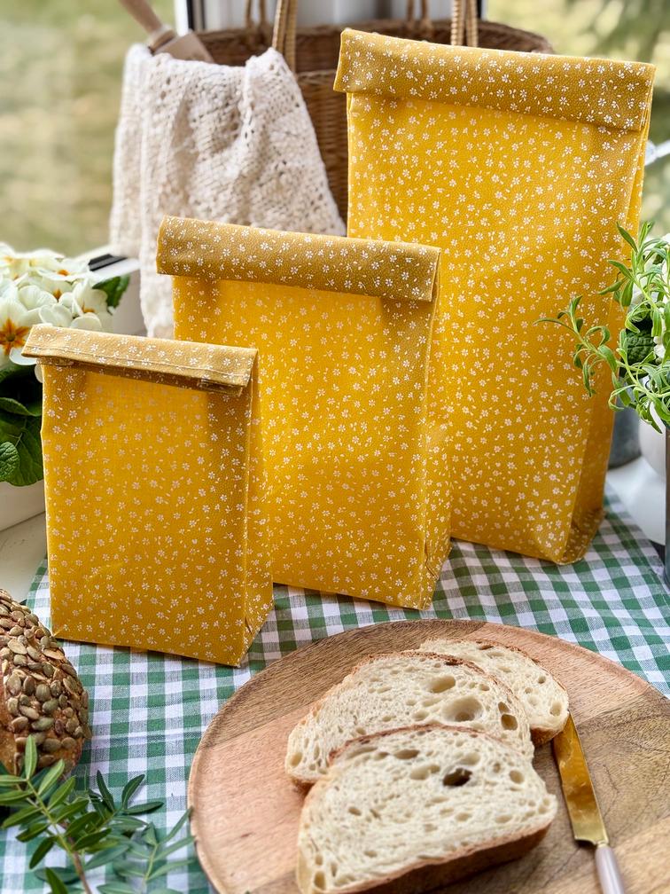 Reusable beeswax food bag - XL bread bag -  sourdough bread bag - travel food bag - mustard