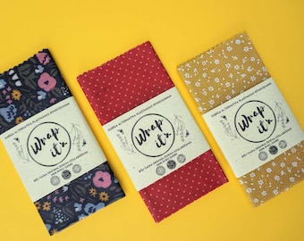 Beeswax Food Wraps: Eco-Friendly Lunch Set, Reusable beeswax wraps 3 x 12x12 in / 30x30 cm