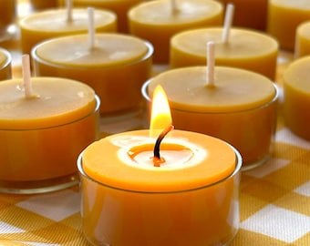 Pure Beeswax Tea Light candles: Non-toxic, bulk pack, Long burning, aromatherapy
