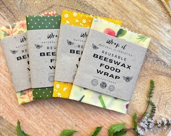 Conjunto de 4 pequenos invólucros de cera de abelha para alimentos - presente sem desperdício - WrapitWrapper