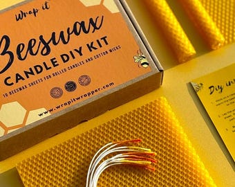 DIY candle making kit - 10 beeswax sheets and cotton wicks - Easy diy gift