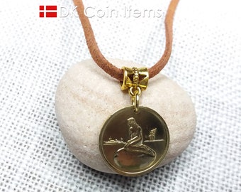 Danish Little Mermaid Coin Necklace - Copenhagen Vintage Token 1966 Pendant