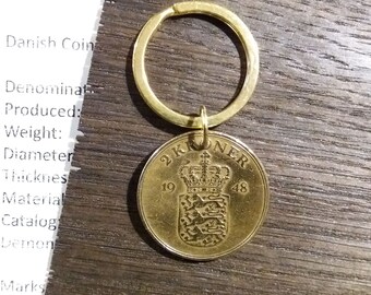 R initial coin 65 year old danish 25 ore Crown coin. 1956 coin pendant Coin keychain Genuine authentic vintage coin from Denmark