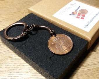 R initial coin 65 year old danish 25 ore Crown coin. 1956 coin pendant Coin keychain Genuine authentic vintage coin from Denmark