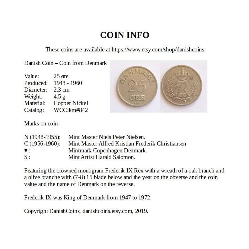 R initial coin 65 year old danish 25 ore Crown coin. 1956 coin pendant Coin keychain Genuine authentic vintage coin from Denmark