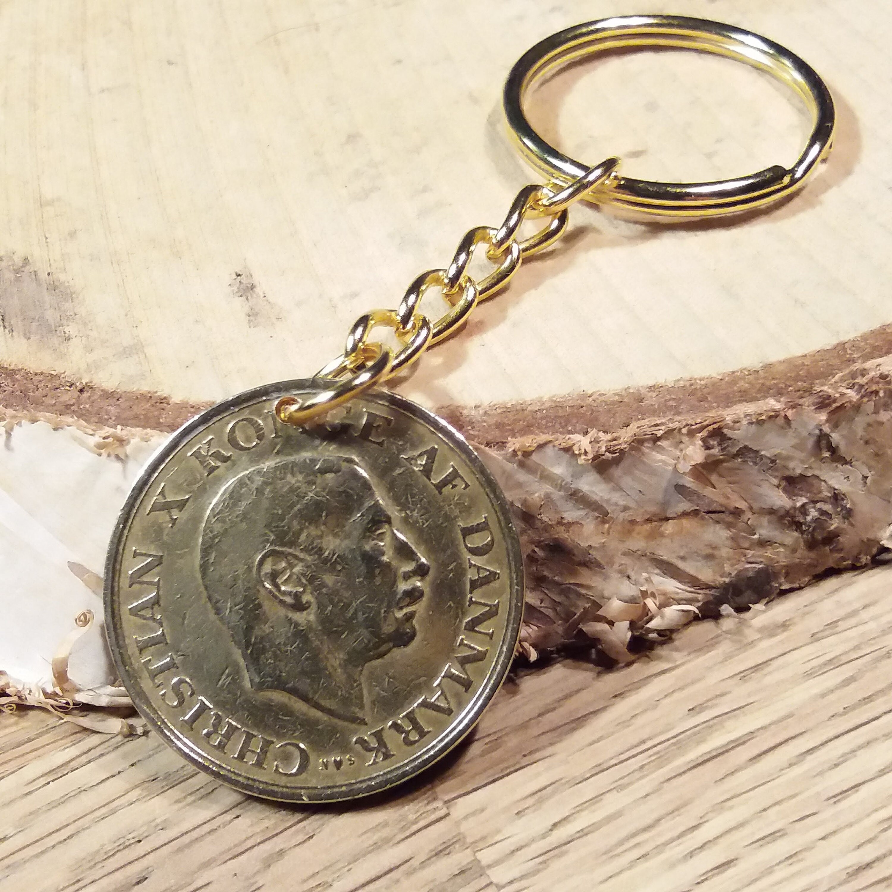 1942 coin keychain. Antique danish bronze coin. Authentic WWII Etsy