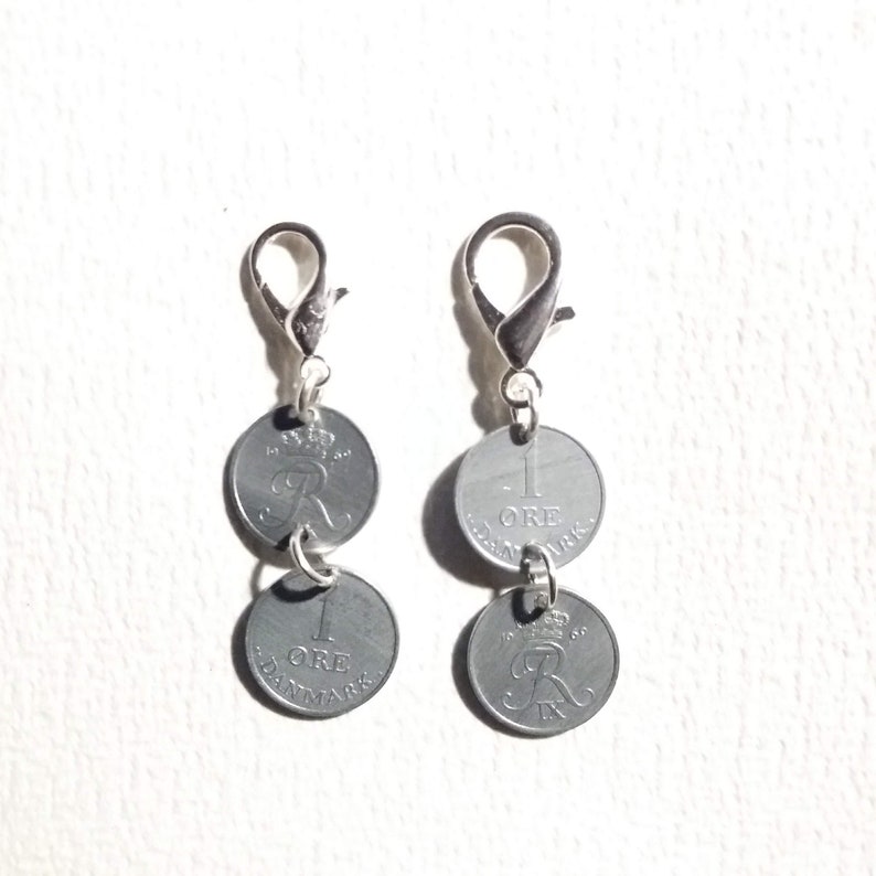 Purse coin charm 1969 coin pendant charm Authentic crown coin Genuine vintage coin R initial 52 year 1 ore from Denmark 52nd gift.