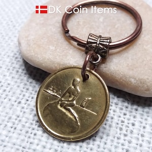 Sleutelhanger kleine zeemeermin Denemarken - vintage Kopenhagen-penning 1966-1967 - beeldhouwwerk kleine zeemeermin - Deens sprookjessouvenir.