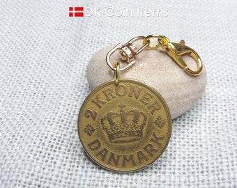 Denmark 1925 coin charm: Royal Crown C-monogram pendant - Antique Danish 2 krone coin Souvenir