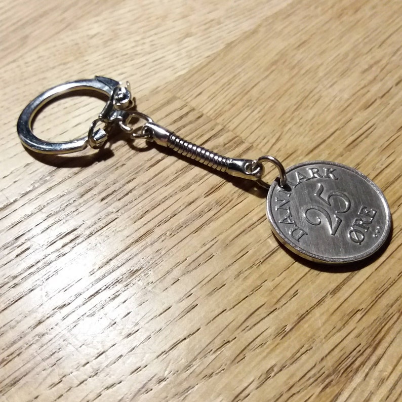 R initial coin 65 year old danish 25 ore Crown coin. 1956 coin pendant Coin keychain Genuine authentic vintage coin from Denmark