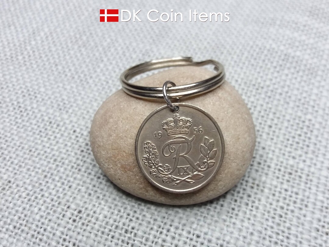 Denmark 1956 Coin Pendant Keychain - Crown R-monogram - Danish 25 Ore ...