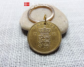 Denmark 1956 Coin Pendant Keychain - 2 kroner - Coat of Arms Crowned