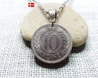 Danish Coin Necklace: 1981 Vintage 10 Kroner Pendant