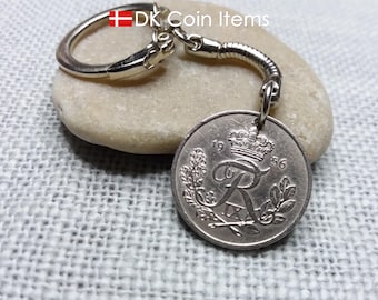 Denmark 1956 Coin Pendant Keychain - 25 Øre - Crown R Monogram
